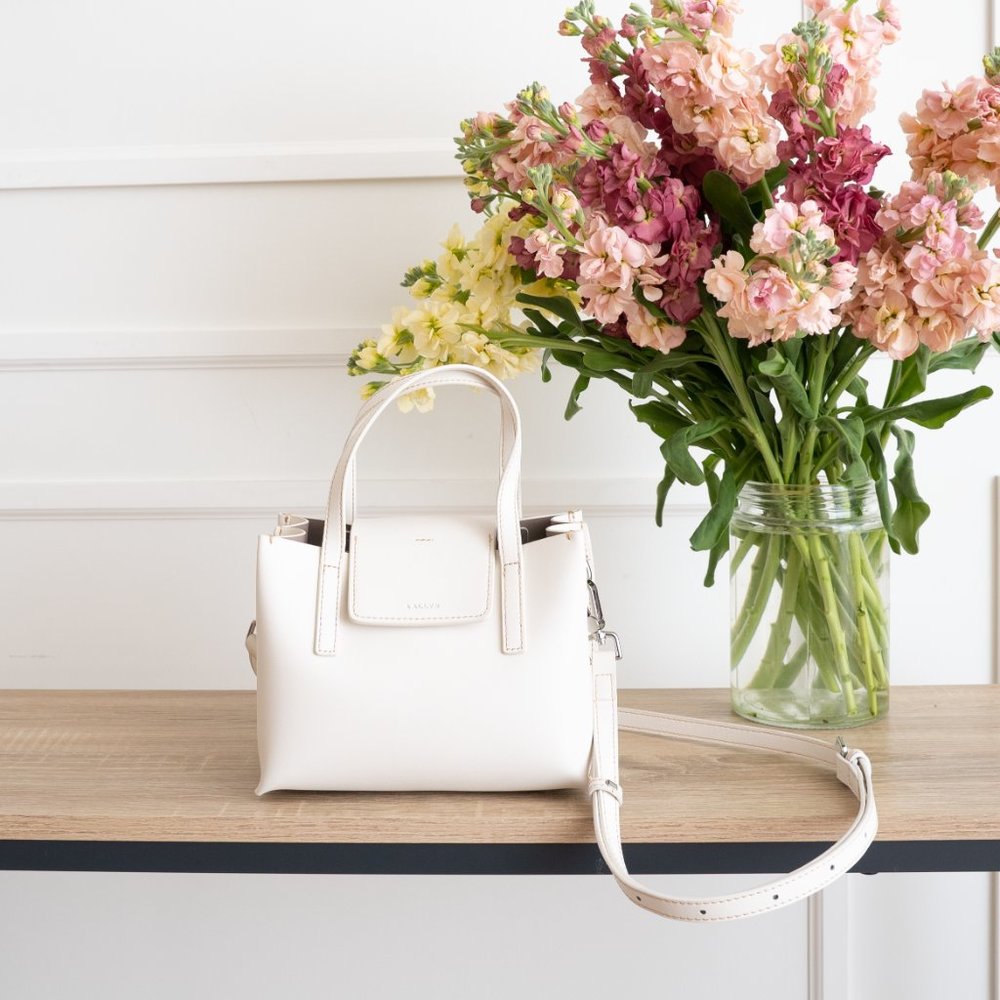 😍 NEW COLOR * Stella Mini Satchel Bag - Genuine Leather - Chalk - Picture 3 of 10